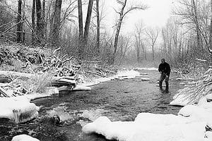 fishing in the snow