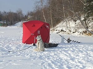 portable ice shelter and ice auger