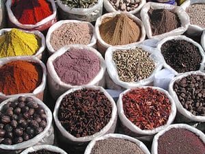 A mixture of ground and seed spices